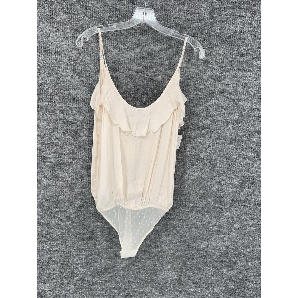 Free People Bodysuit Womens S Cream Intimately Ruffle Spaghetti Strap Thong - Picture 5 of 10